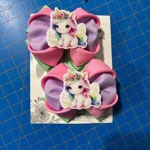 Unicorn Hair Bows for Kids - Pink and Purple
